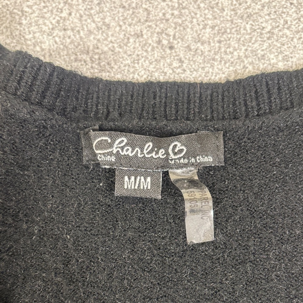 CHARLIE B Black V-Neck Sweater with Heart Accents - Picture 4 of 7